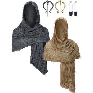 Medieval Hooded Cloak Cape with Viking Brooch Fabric One Size Unisex